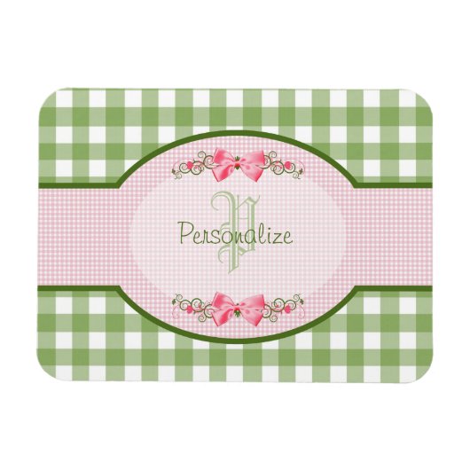 Magnet Flexible Monogramme En vichy Vert Fille Avec Nom (Horizontal)