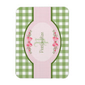 Magnet Flexible Monogramme En vichy Vert Fille Avec Nom (Vertical)
