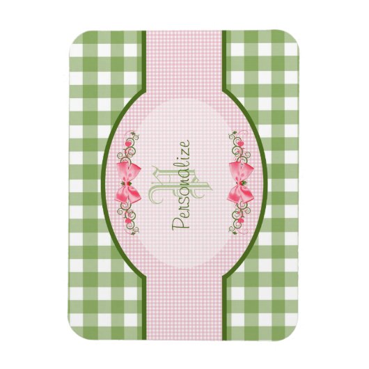 Magnet Flexible Monogramme En vichy Vert Fille Avec Nom (Vertical)