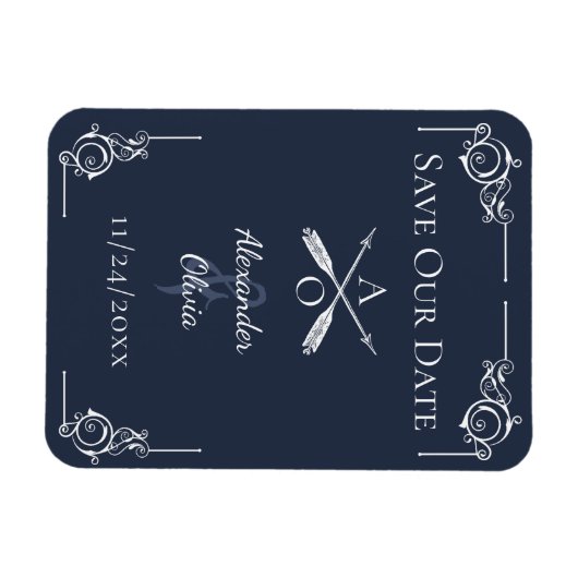 Magnet Flexible Monogramme et flèches de marine Enregistrer la dat (Horizontal)