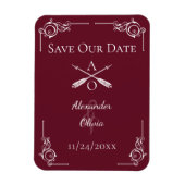 Magnet Flexible Monogramme et flèches rouge vigne la date (Vertical)