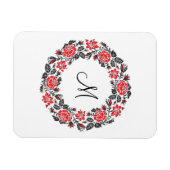 Magnet Flexible Monogramme initial des roses rouges à point croisé (Horizontal)