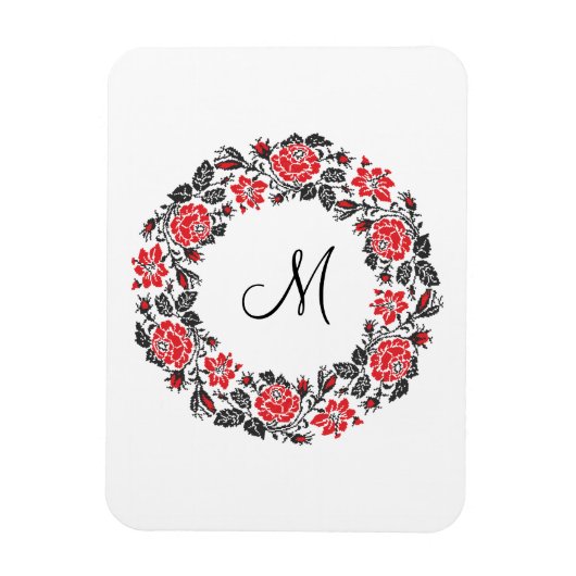 Magnet Flexible Monogramme initial des roses rouges à point croisé (Vertical)