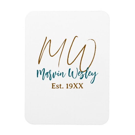 Magnet Flexible Monogramme marron bleu turquoise année simple mini (Vertical)