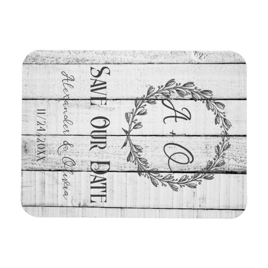 Magnet Flexible Monogramme Rustique Blanc Enregistrer l'aimant Dat (Horizontal)