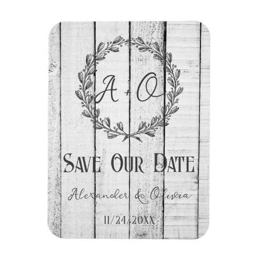 Magnet Flexible Monogramme Rustique Blanc Enregistrer l'aimant Dat (Vertical)