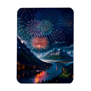Magnet Flexible Montagne Twilight avec feux d'artifice