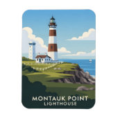 Magnet Flexible Montauk Point Lighthouse, Coastal Cliff & Sailboat (Vertical)