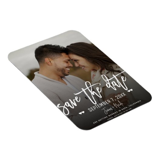 Magnet Flexible Moody White Script Enregistrer la date Mariage Pho (Côté Droit)