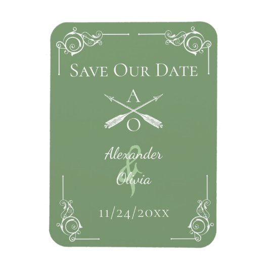 Magnet Flexible Moss Green Monogramme et flèches Enregistrer la da (Vertical)