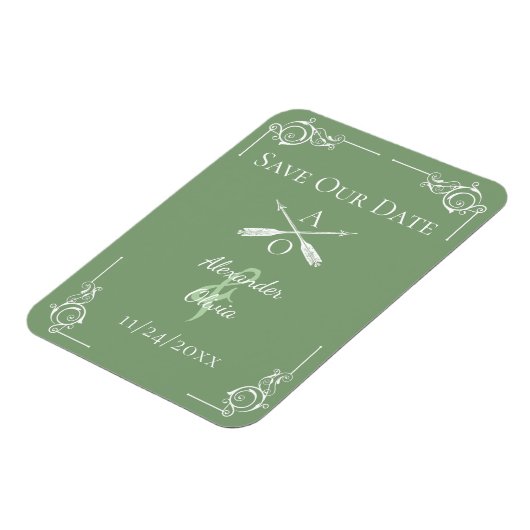 Magnet Flexible Moss Green Monogramme et flèches Enregistrer la da (Côté Gauche)