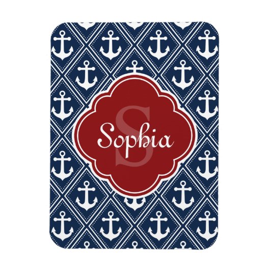 Magnet Flexible Motif Ancre bleu Monogramme rouge (Vertical)