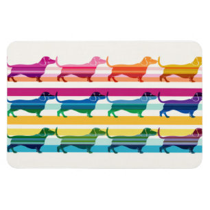 Magnet Flexible Motif Coloré de Teckel à Rayures Rétro