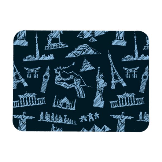 Magnet Flexible Motif De Voyage En Motif Blues (Horizontal)