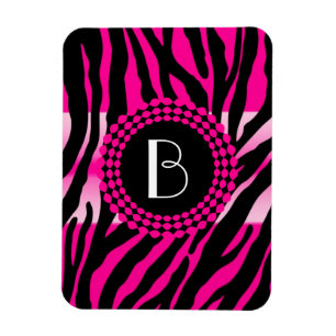 Magnet Flexible Motif et monogramme roses de zèbre de poster de