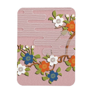 Magnet Flexible Motif japonais kimono - brume et fleurs de cerisie