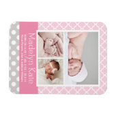 Magnet Flexible Motif moderne bébé fille rose gris photo naissance (Horizontal)