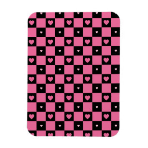 Magnet Flexible Motif moderne Pink and Black Checker Coeurs filles