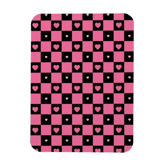 Magnet Flexible Motif moderne Pink and Black Checker Coeurs filles (Vertical)