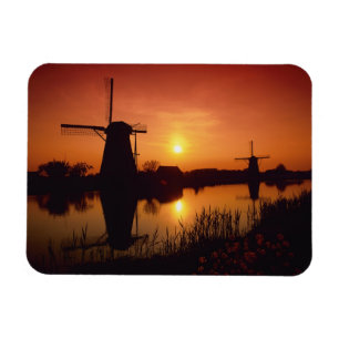 Magnet Flexible Moulins à vent au coucher du soleil, Kinderdijk, P