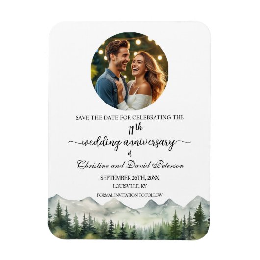 Magnet Flexible Mountain Pine 11 Wedding Anniversary Save the Date (Vertical)