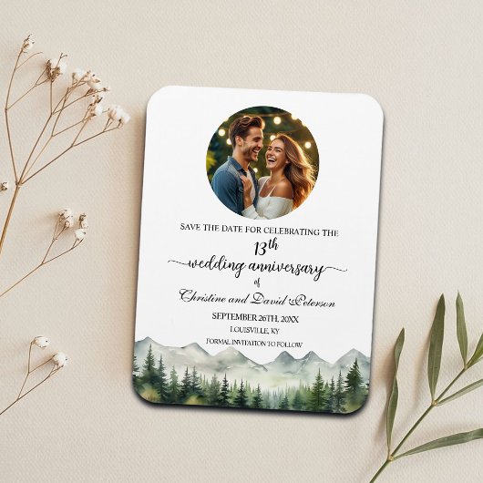 Magnet Flexible Mountain Pine 13 Anniversaire du Mariage Enregistr