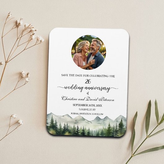 Magnet Flexible Mountain Pine 26 Anniversaire du Mariage Enregistr