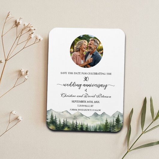 Magnet Flexible Mountain Pine 30 Wedding Anniversary Save the Date