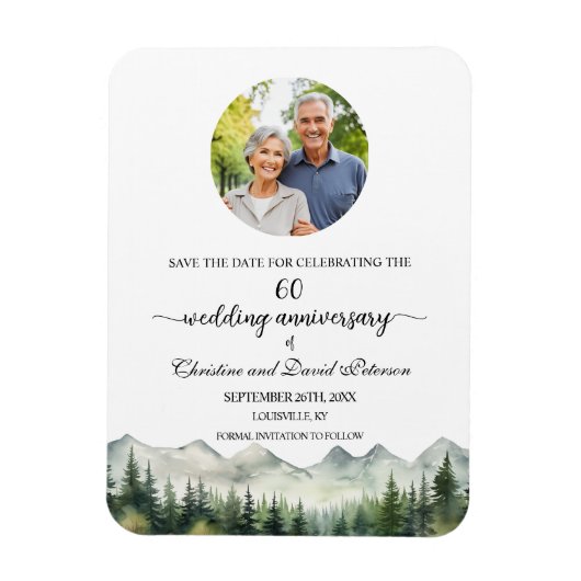 Magnet Flexible Mountain Pine 60 Wedding Anniversary Save the Date (Vertical)