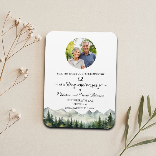 Magnet Flexible Mountain Pine 62 Wedding Anniversary Save the Date