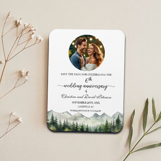 Magnet Flexible Mountain Pine 6 Wedding Anniversary Save the Date