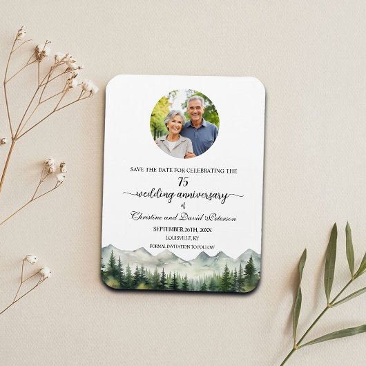 Magnet Flexible Mountain Pine 75 Wedding Anniversary Save the Date