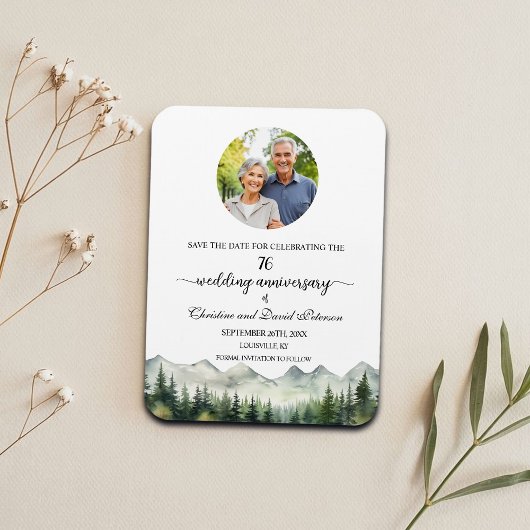 Magnet Flexible Mountain Pine 76 Wedding Anniversary Save the Date