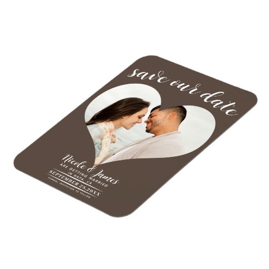 Magnet Flexible Moyen Brown Coeur photo mariage Enregistrer la dat (Côté Gauche)