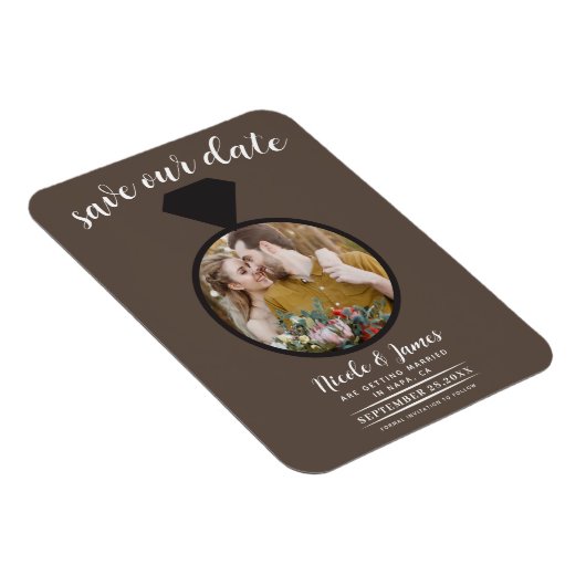 Magnet Flexible Moyen Brown Mariage Bague photo Enregistrer la dat (Côté Droit)