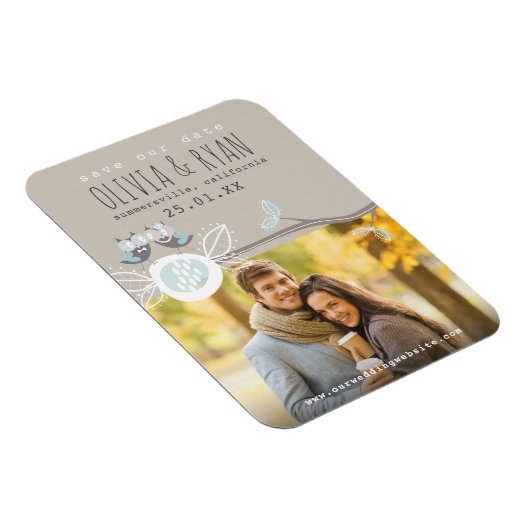 Magnet Flexible Mr & Mrs Blue Mariage Owls Enregistrer La Date Pho (Côté Droit)