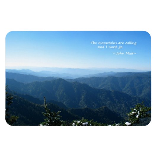 Magnet Flexible Mtns fumés avec neige : Mtns appelle...John Muir (Horizontal)