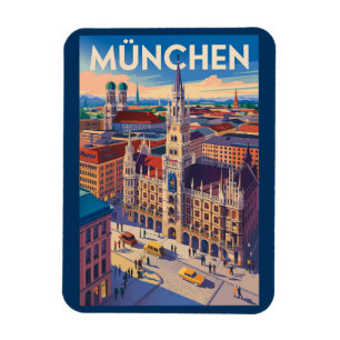 Magnet Flexible Munich Allemagne Illustration Voyage Art Vintage