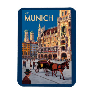 Magnet Flexible Munich Allemagne Marienplatz Voyage Art Rétro