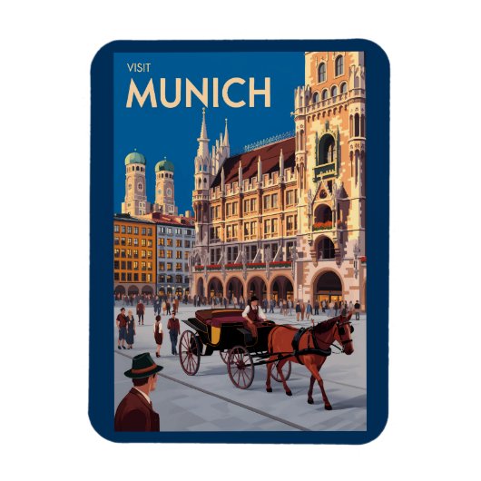Magnet Flexible Munich Germany Marienplatz Travel Art Vintage (Vertical)