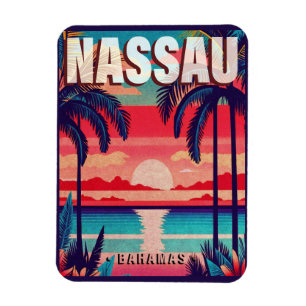 Magnet Flexible Nassau Bahamas Retro Sunset Souvenir 1950
