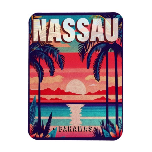 Magnet Flexible Nassau Bahamas Retro Sunset Souvenir 1950 (Vertical)