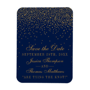 Magnet Flexible Navy Blue & Glam Gold Confetti Enregistrer La Date