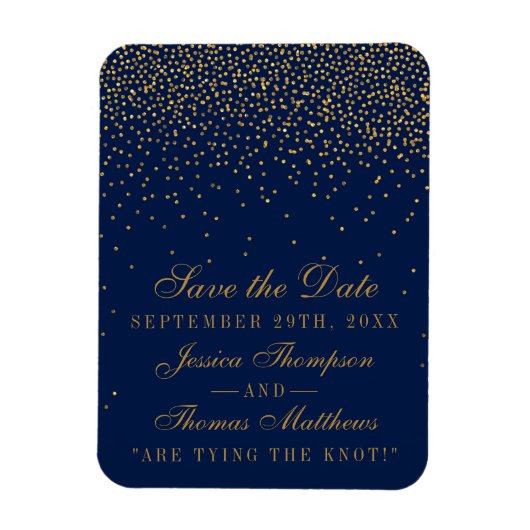 Magnet Flexible Navy Blue & Glam Gold Confetti Enregistrer La Date (Vertical)