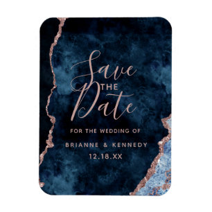 Magnet Flexible Navy Blue Rose Gold Agate Marble Save the Date