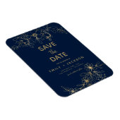 Magnet Flexible Navy Blue Save the Date Floral Gold Foil (Côté Droit)