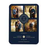 Magnet Flexible Navy Gold 4 Photos Modern Collage Wedding Script (Vertical)