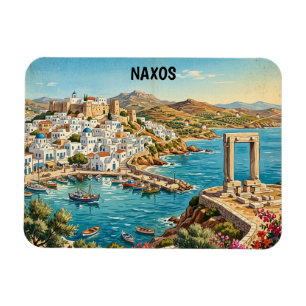 Magnet Flexible Naxos Grèce Illustration de voyage rétro vintage