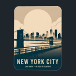 Magnet Flexible New York City Skyline Minimalist Art Vintage River<br><div class="desc">This vintage-inspired New York City poster captures the iconic Brooklyn Bridge and Manhattan skyline rising over the East River, blending timeless architecture with elegant design. Styled after classic WPA travel posters and art deco prints, it celebrates the spirit of the city with bold geometric shapes, minimalist lines, and a warm...</div>
