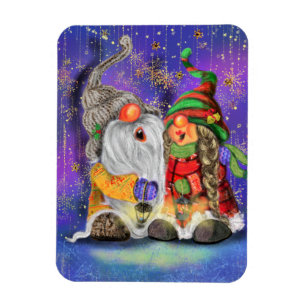 Magnet Flexible Noël Aimant Cadeau Couple Gnomes Chanter